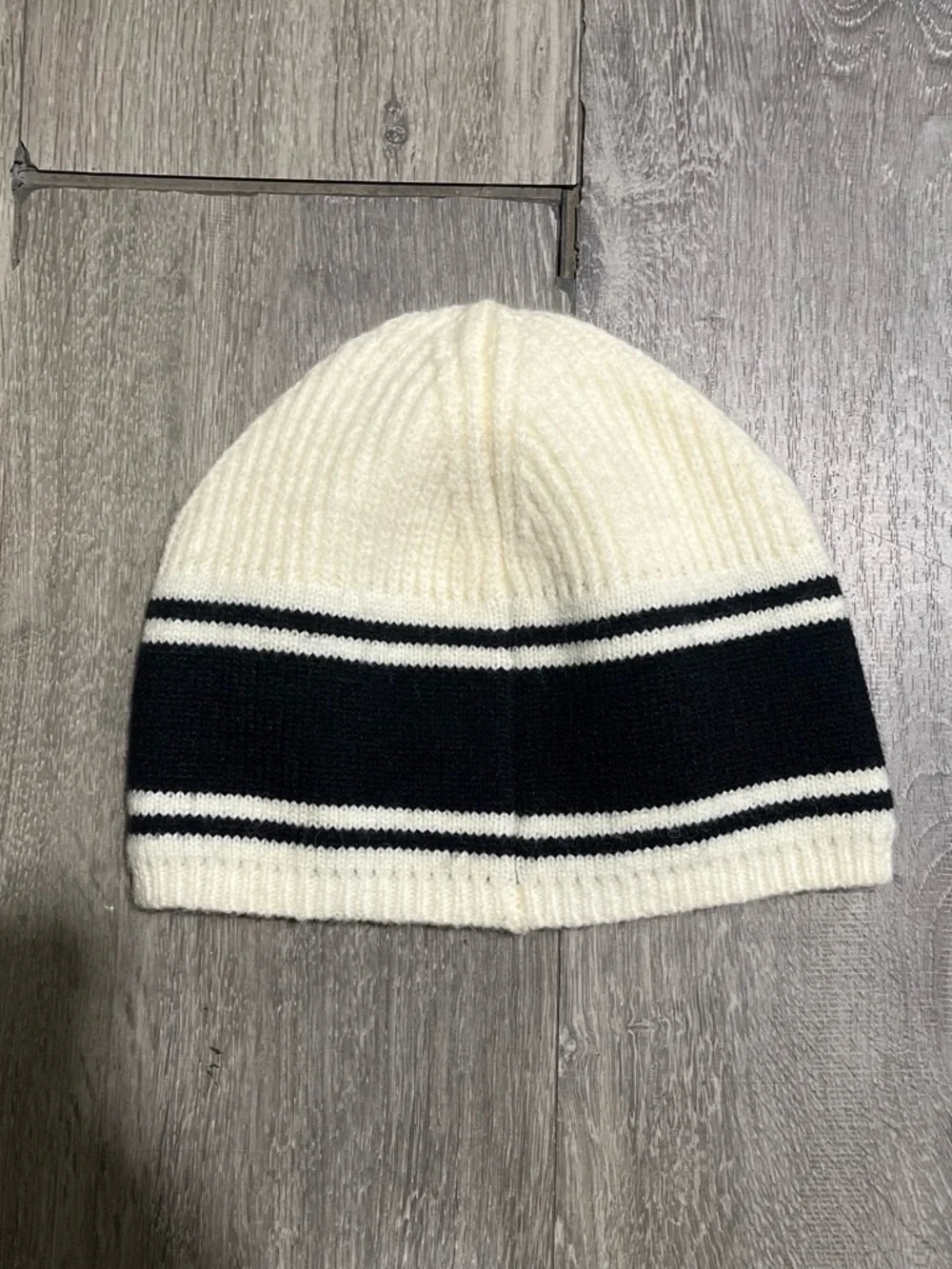 Kids Cream and Black Knit Beanie - C Logo
